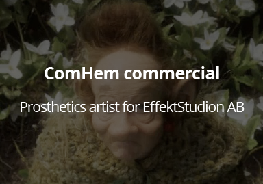 <h3> ComHem Commercial</h3>Gelatine prosthetic make up. Prosthetic application assistant for EffektStudion.