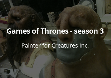 <h3>Game of Thrones - Season 3</h3>Gel filled appliances for the Giants in the series. Painted from a design by Henrik Svensson